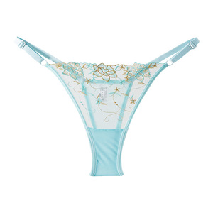 Culottes string brodées en dentelle bleue pour femmes, taille basse, en maille transparente, lingerie sexy, confortables, ultra-fines, sous-vêtements intimes - Product Image 1
