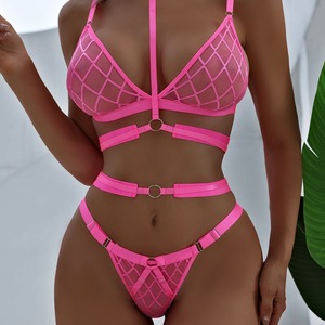 Completo intimo sexy da donna a tre pezzi con pizzo e transparenze, stile nightclub, con scollo all'americana, per il mercato transfrontaliero - Product Image 1