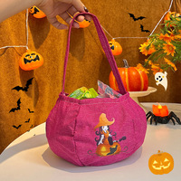 Bolsa de dulces de Halloween portátil, bordada con fantasmas y calabazas, ligera, para recuerdos de fiesta infantil y decoración