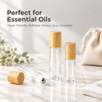 Flacons à bille en verre mat de 1 ml à 10 ml avec bouchon effet bois et billes en acier pour huiles essentielles et parfums, rechargeables