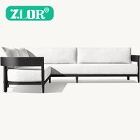 Ensemble de canapés d'extérieur en aluminium en forme de L avec chaise longue - Design contemporain résistant aux intempéries pour villa et jardin