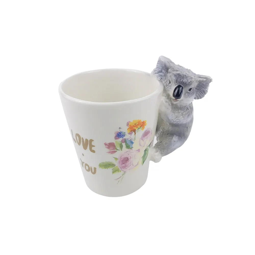 Lustige einzigartige benutzer definierte Cartoon Koala 3d Tier Keramik Kaffee Griff Tasse Tasse