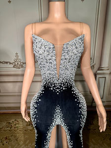 Novance Y4854 Nuovo Abito da Sera Nero di Tendenza con Strass Scintillanti e Perle, Sexy con Spacco, Elegante per Feste - Product Image 4