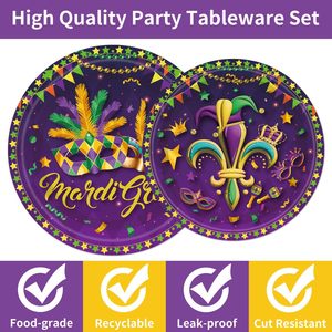 Mardi Gras Teller Party-Zubehör Mardi Gras Dekorationen Karneval Maskenball Party-Dekorationen <span class=keywords><strong>MardiGras</strong></span> Einweg-Tischgeschirr-Set - Product Image 5