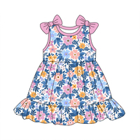 Robe pour filles, bébé, enfant, sans manches, impression florale personnalisée, nœud et volants, robe une pièce pour adolescentes, vente chaude