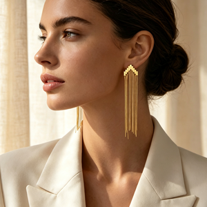Boucles d'oreilles pendantes fantaisie minimalistes à longues pampilles en acier inoxydable plaqué or 18 carats, bijoux de mode tendance pour femmes, vente en gros - Product Image 1