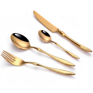Ensemble de couverts design incurvé en acier inoxydable fini or couverts de luxe pour salle à manger décor de table de mariage essentiel de service de fête - Product Image 1