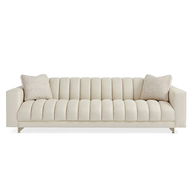 Stylish solid wood frame modern New design channel tufted upholstered sofa 2 seater fabric sofa white with high quality fabric