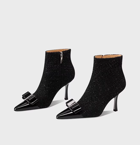 Stivaletti da Donna Eleganti con Tacco Alto a Punta, Modello Slip-on in Tweed Tinta Unita, Stile Francese Chic, per Autunno/Inverno - Product Image 3