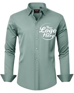 Camisas informales de negocios con botones para hombre, sólidas, de manga larga, elásticas, sin arrugas, de primera calidad - Product Image 1