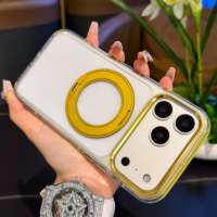 Coque transparente en PC avec cadre souple en TPU à double injection pour iPhone 18 Pro, support rotatif à 360 degrés, cadre métallique anti-chute