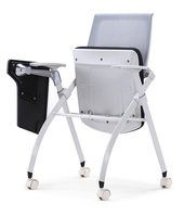 Chaise d'entraînement scolaire pliable en métal au design moderne avec table et bloc-notes pour salle de classe et salle de formation hospitalière