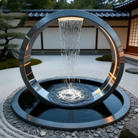 Sculpture de fontaine circulaire abstraite en acier inoxydable, moderne, de luxe, soudée sur mesure, pour extérieur commercial