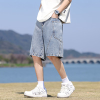 Shorts en jean tricoté respirant pour homme – Coupe droite décontractée, style workwear, en nylon et coton, taille mi-haute – Idéal pour l'été