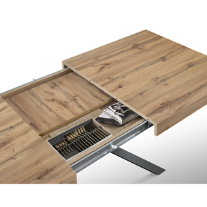 Table à manger extensible Leonardo 95 à 145 cm, plateau en mélamine chêne rustique, pieds croisés noirs, usage intérieur - Product Image 6