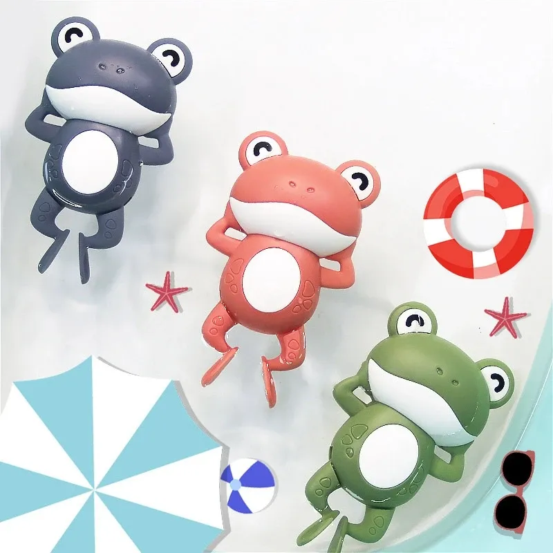 Early Educational Bathroom Playing Chain Clockwork Float ABS Smooth Windup Swimming Animals Frog Bath Toys For Toddlers
