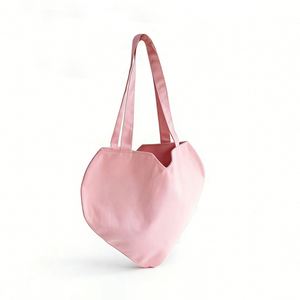 Sac fourre-tout en toile personnalisé en forme de cœur avec longue sangle, impression sérigraphiée, fermeture épaule, couleurs blanc/noir/beige, vente en gros - Product Image 6