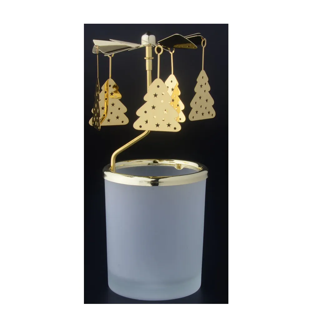クリスマスツリーはマットクリアキャンドル容器の周りを回転します家の装飾のためのすりガラスの奉納キャンドルホルダーHaodexin