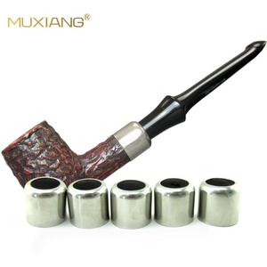 Muxiang Tobacco Pipe With Silver Metal Rings Bent Type For DIY Custom Smoking Pipes - Product Image 1