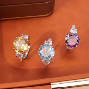 8 Anillos Ajustables de Cristal Tallado Redondo de 12mm de Alta Calidad, Piedra Natural, Plata 925, No se Deslustran, Joyería Nupcial para Boda y Noche - Product Image 5