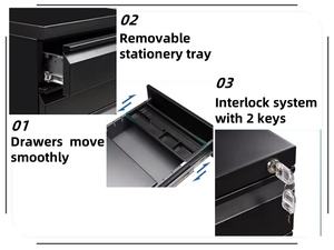 معدات محطة عمل مكتبية حديثة تحت المكتب 3 أدراج عمودية متنقلة رمادية - Product Image 6
