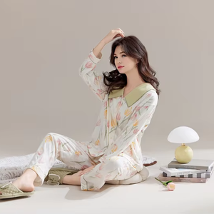 L'ultimo stile di tulipano in puro cotone con abbinamento dei colori è un abbigliamento da notte imperdibile per la casa <span class=keywords><strong>e</strong></span> i viaggi delle donne - Product Image 1