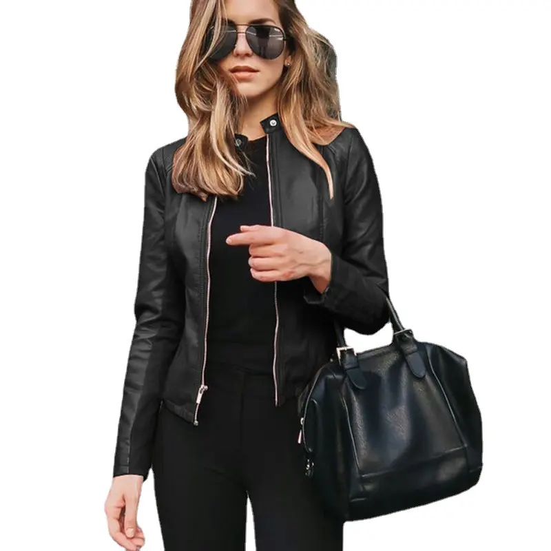 Office Lady Slim Women Clothes Formal Coat Business Tops Fashion Zipper Pu Leather Suit Handsome Casual Plus Size Blazer Jacket
