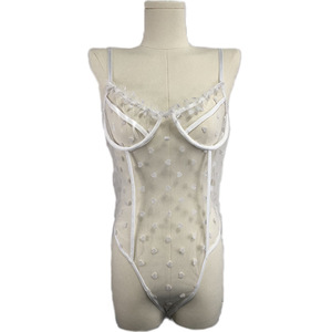 Body sexy transparente con aros y estampado de corazones para mujer, diseño sin mangas en tela elástica - Product Image 4