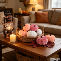 Petites citrouilles artificielles en velours doux, couleur macaron, imprimées UV, pour décoration de table moderne, thème récolte d'automne et Halloween