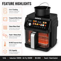 Nouvelle Conception 2-en-1 : Friteuse à Air et Four à Micro-ondes Électrique Domestique, Grande Capacité, Écran Tactile Numérique, Facile à Utiliser