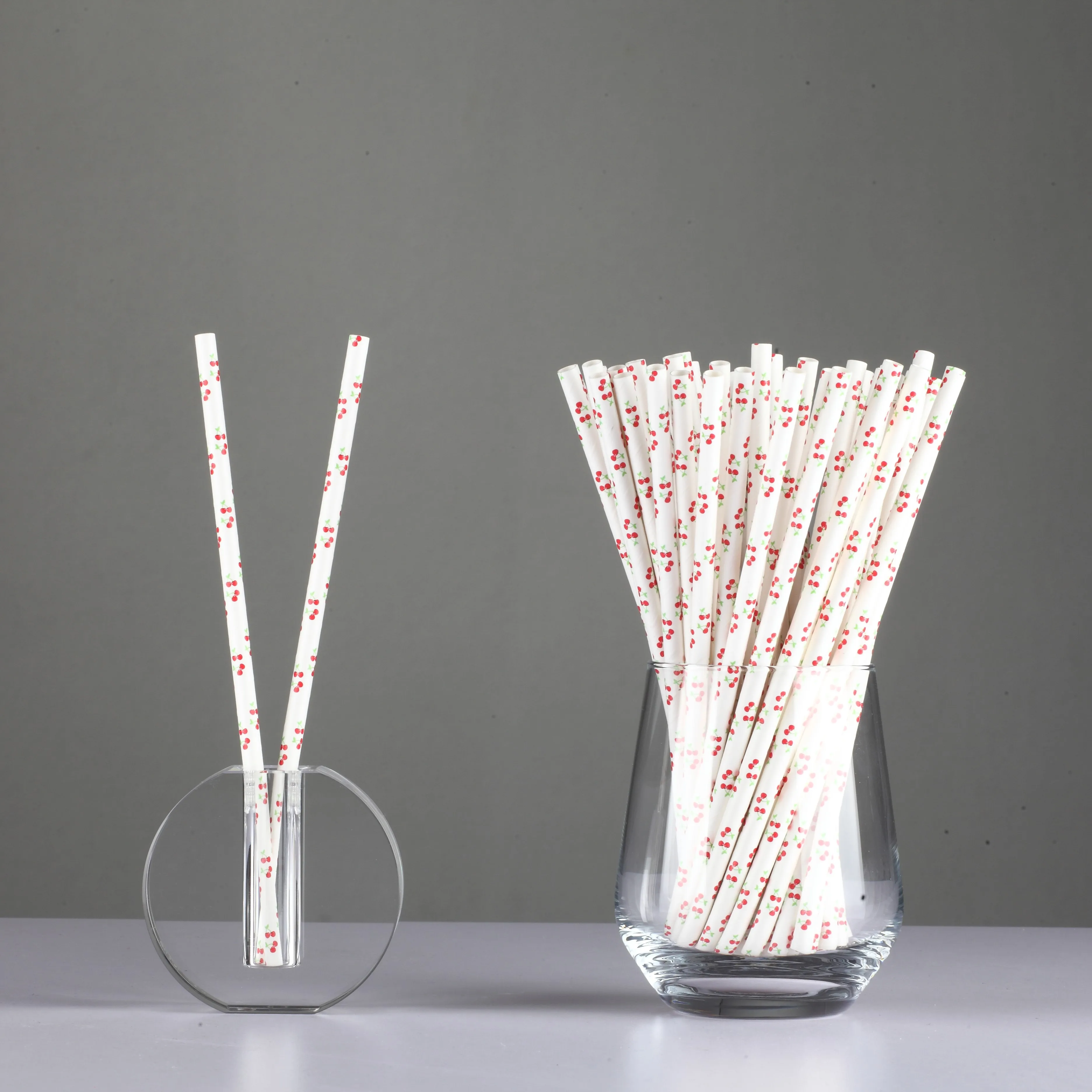 Premium Floral Printed Paper Straws Biodegradable Cherry Pineapple Fruit Pattern Disposable Drinking Straws for Summer Party