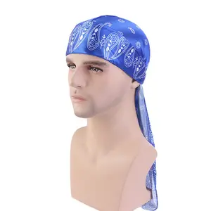 Vente en gros Silky Designer Hommes 360 Vagues Spandex Personnalisé Do Rags Paisley Bandanas Kevin African Print Durags Et Bonnets Soie