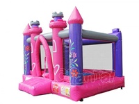 Château gonflable rose à fleurs pour enfants, combo de fête pour filles avec mini-toboggan, maison de rebond résidentielle pour jeux en plein air