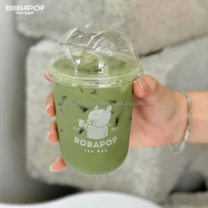 Gobelet en plastique PET transparent en forme de U avec couvercle, personnalisable avec logo imprimé, pour bubble tea, boissons gazeuses et café, à emporter - Product Image 2