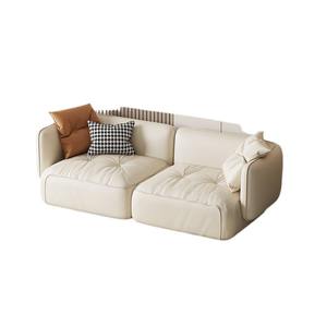 Three Seater <b>Cream</b> Leather <b>Sofa</b> Straight Square Shape Upholstered Foam Filling Modern Living Room Furniture - Product Image 5