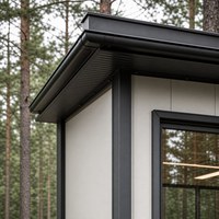 Résidence mobile préfabriquée à deux étages avec escalier extérieur, balcon et portes en verre