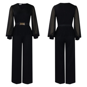 ชุดเซ็ต 2 ชิ้น แฟชั่นสำหรับผู้หญิง เสื้อคอวีแขนยาวทรงหรูหราเข้ารูปเอว จับจีบ กางเกงขายาวทรงกระบอก ทงลอร์ - Product Image 4