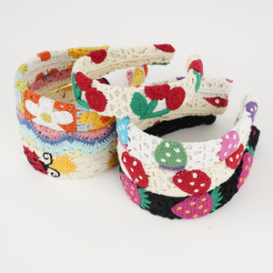 Brede Gebreide Haarband Kleurrijke Bloem Gehaakt Borduurwerk Hoofdband Boho Vakantie Vrouwen Meisjes Franse Haarband - Product Image 2