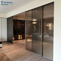 Porte coulissante moderne en alliage d'aluminium et verre pour villa, cuisine, salon, balcon, cloison, cadre dissimulé, insonorisée, ignifuge