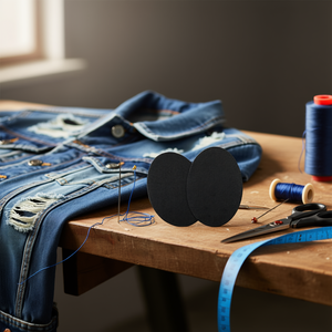 Patch in denim Ilan 9,5x14 cm nero 2 pezzi per riparazione abbigliamento - Product Image 2