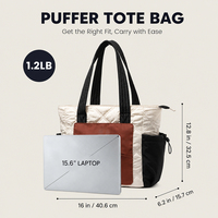 Bolso tote acolchado de poliéster con cremallera, gran capacidad, múltiples bolsillos, conjunto de bolsos de hombro para viajes, trabajo, escuela y uso diario.