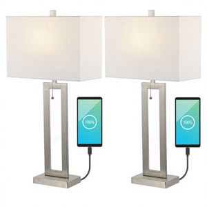 Iron LED Table <b>Lamp</b> With USB <b>Charging</b> Port, Nickel for USA and UK Middle East Market - Product Image 1