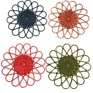 Napperon Bohème Vintage en Rotin Tressé Fait Main, Housse de Coussin Tressée, Épaisseur Personnalisable, Écologique, Diamètre 500mm, Pour Maison et Plage - Product Image 1