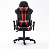 Fauteuil de jeu ergonomique moderne réglable avec accoudoirs 2D personnalisés en cuir noir et rouge