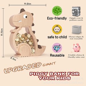 Hucha de madera con forma de dinosaurio, de madera maciza, para niños de 5 a 7 años, regalo de cumpleaños - Product Image 4