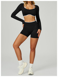 New Arrival <span class=keywords><strong>5</strong></span> Pcs Phụ Nữ Đường Viền Scrunch Shorts Tương Phản Scoop V Độn Crop Tops Phòng Tập Thể Dục Tập Thể Dục Yoga Thể Thao - Product Image 4