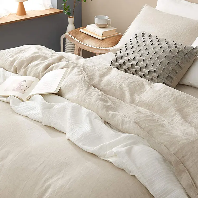 wholesale french white luxury pure linen Duvet cover set linen bedding set