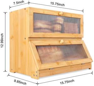 กล่องขนมปังขนาดใหญ่สองชั้นสำหรับเคาน์เตอร์ห้องครัว,ที่เก็บขนมปังไม้พร้อมหน้าต่าง,ภาชนะขนมปังไม้ไผ่ธรรมชาติเก็บขนมปัง - Product Image 4