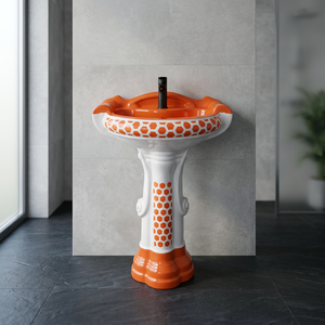 Modern Square Designer Ceramic Wash Basin With Full Pedestal Floor Standing Set For Mall Washrooms - Product Image 3