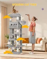 Arbre à chat multi-niveaux de 170 cm, tour pour chat d'intérieur, 8 poteaux à gratter, hamac avec pompons pour chats